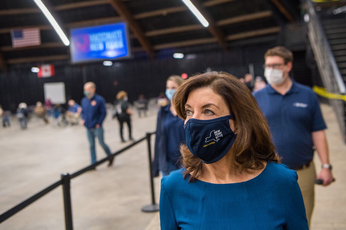 January 25, 2021-Buffalo- Lt. Governor Kathy Hochul on behalf of Governor Andrew Cuomo tours and holds a press briefing at opening of COVID-19 Vaccination Center at St. John Baptist Church, 184 Goodall St.