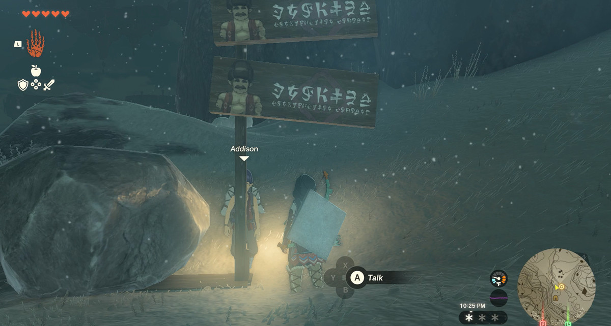 Using a boulder to hold up a sign in the Legend of Zelda: Tears of the Kingdom