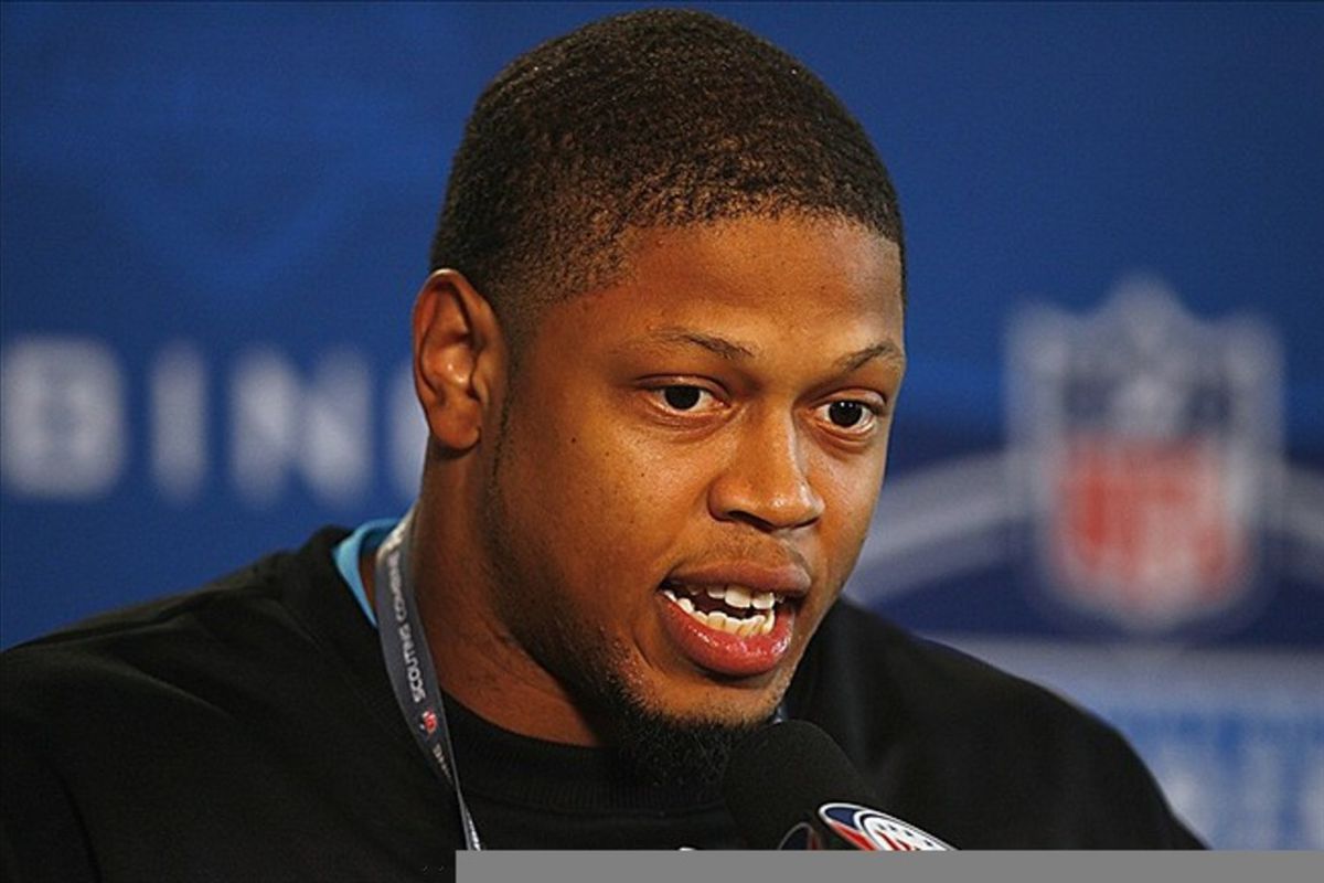 Feb 25, 2012; Indianapolis, IN, USA; Southern California Trojans defensive lineman Nick Perry speaks at a press conference during the NFL Combine at Lucas Oil Stadium. Mandatory Credit: Brian Spurlock-US PRESSWIRE