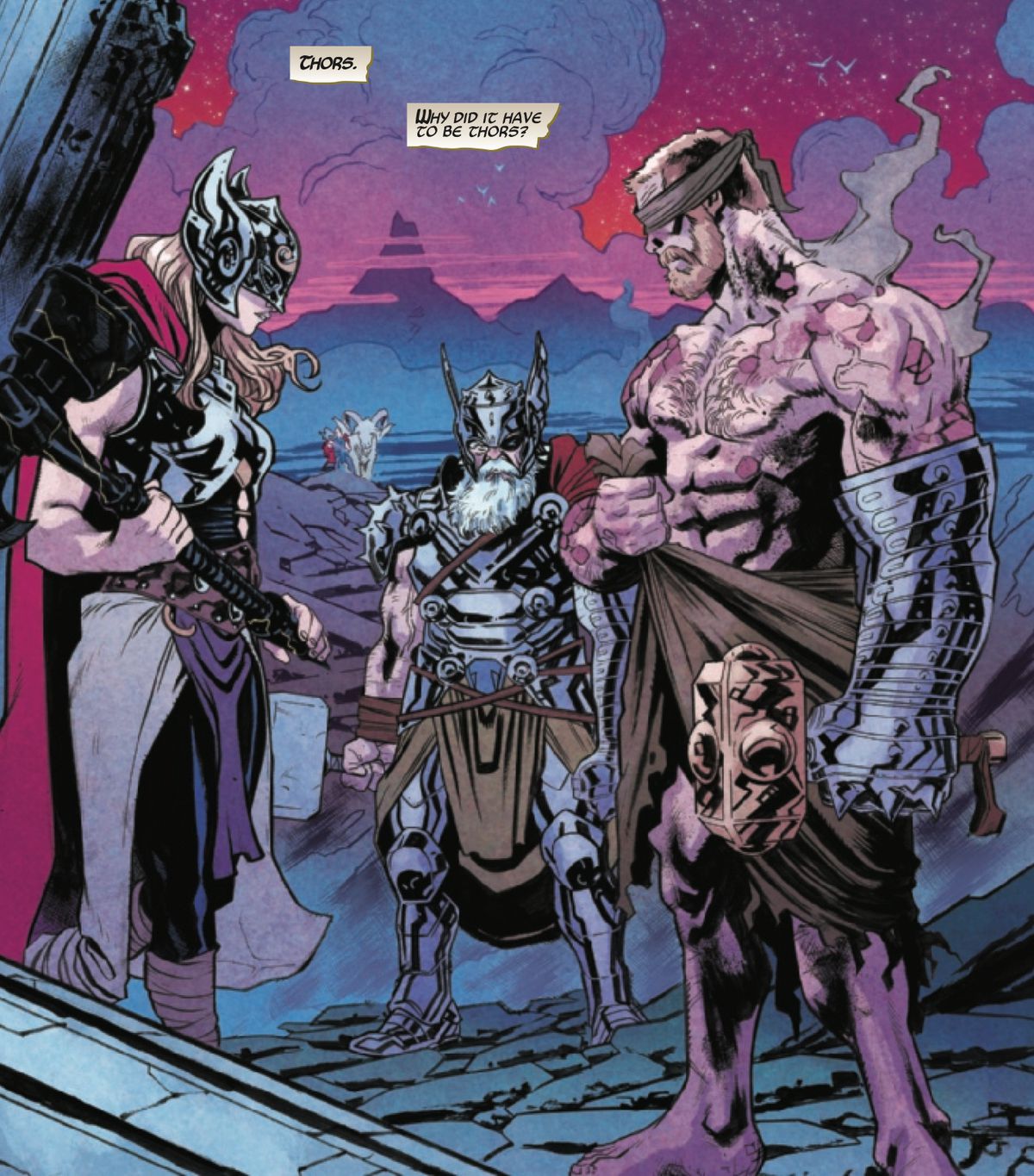 Jane foster as Thor, All-Father Thor, and Thor in Thor #14, Marvel Comics (2019). 