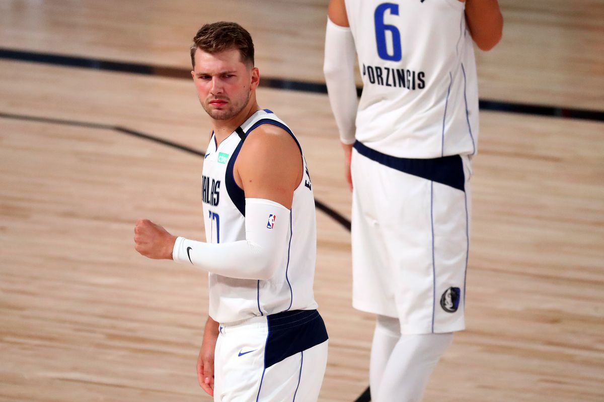 Dallas Mavericks guard Luka Doncic reacts during the second half in game two of the first round of the 2020 NBA Playoffs against the LA Clippers at AdventHealth Arena.&nbsp;