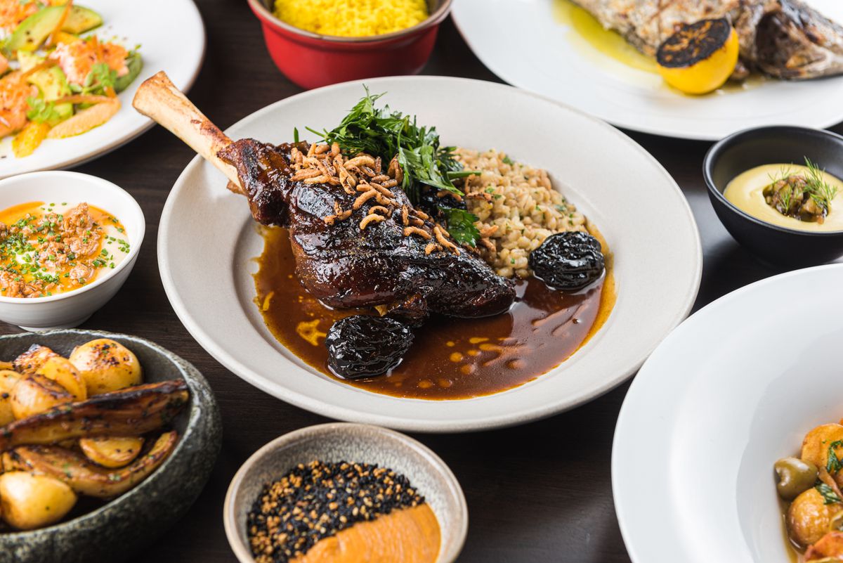 Braised lamb shank and sides at the newly opened Aziza.