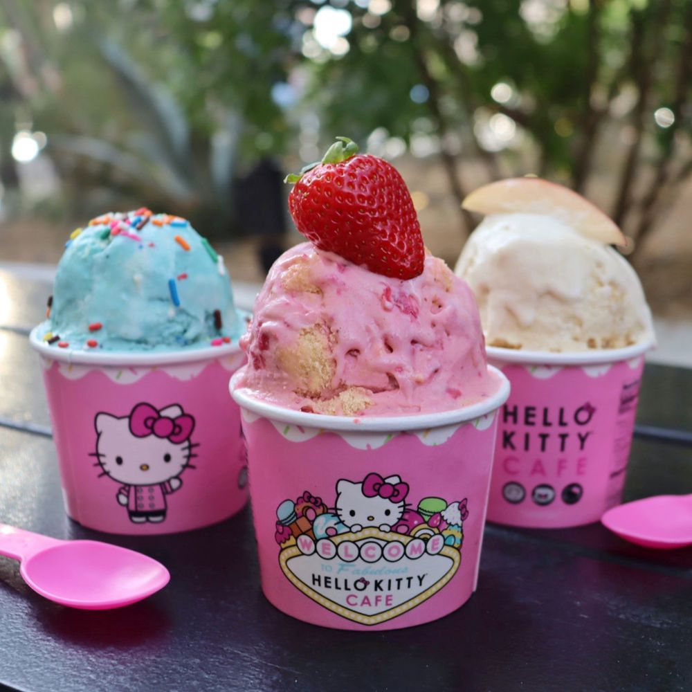 The three new flavors of ice cream at Hello Kitty Cafe Las Vegas. 