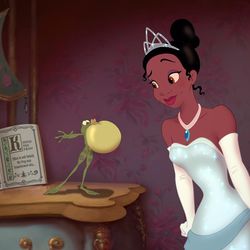 Prince Naveen as a frog (voiced by Bruno Campos) and Tiana (voiced by Anika Noni Rose) in Disney's "The Princess and the Frog."