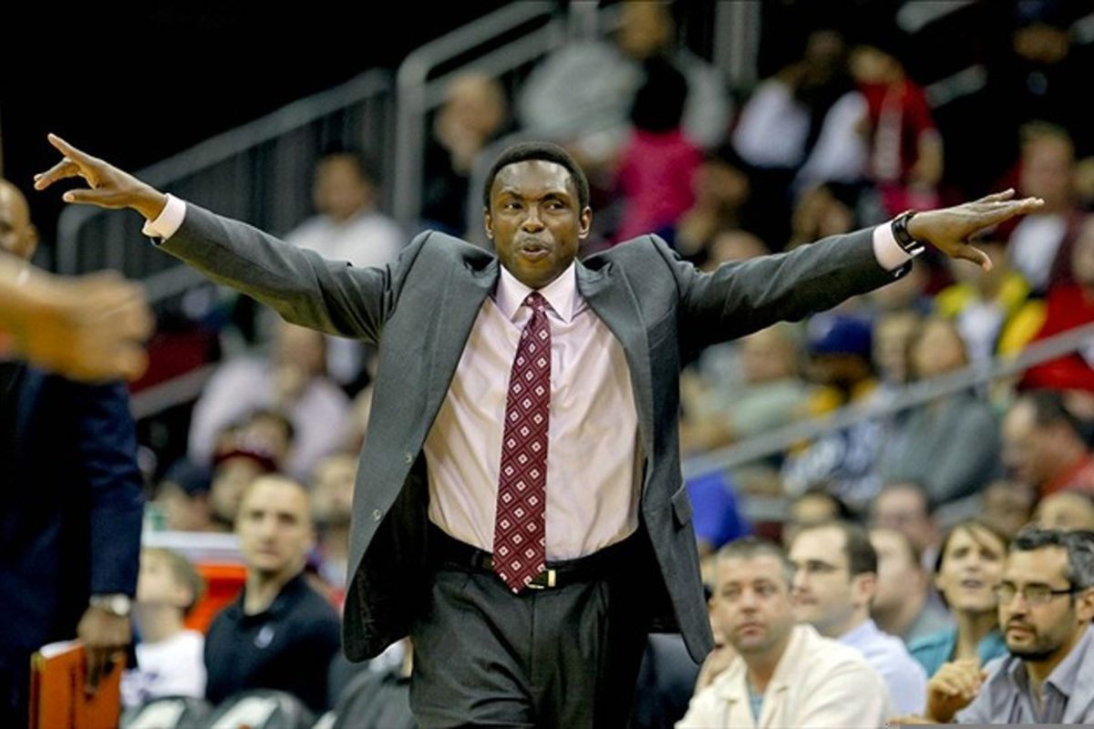 Mar 14, 2012; Newark, NJ, USA;  New Jersey Nets head coach Avery Johnson during the second half against the Toronto Raptors at the Prudential Center. New Jersey Nets defeat the Toronto Raptors 98-84. Mandatory Credit: Jim O'Connor-US PRESSWIRE
