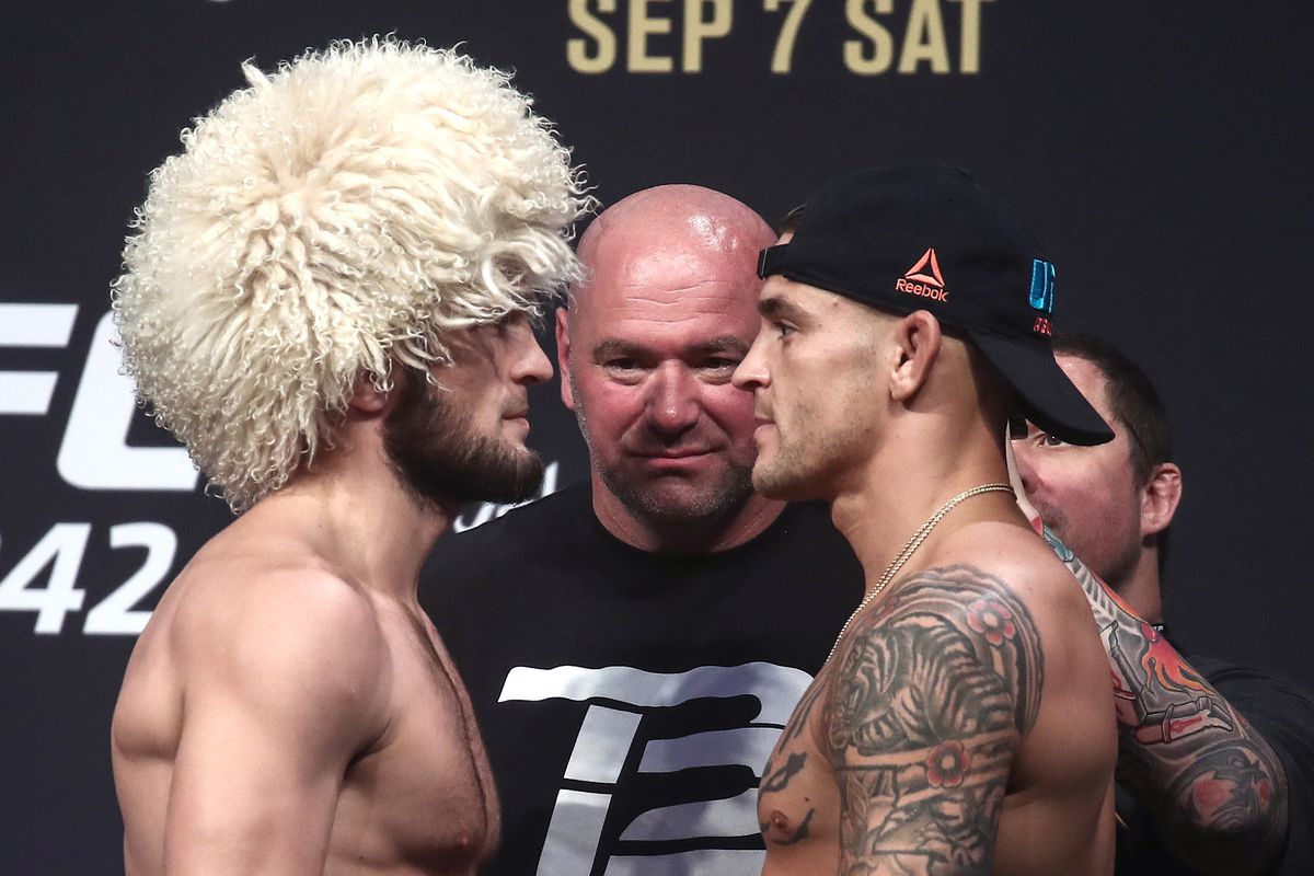 Official weigh-in ceremony for UFC lightweight fighters Nurmagomedov and Poirier