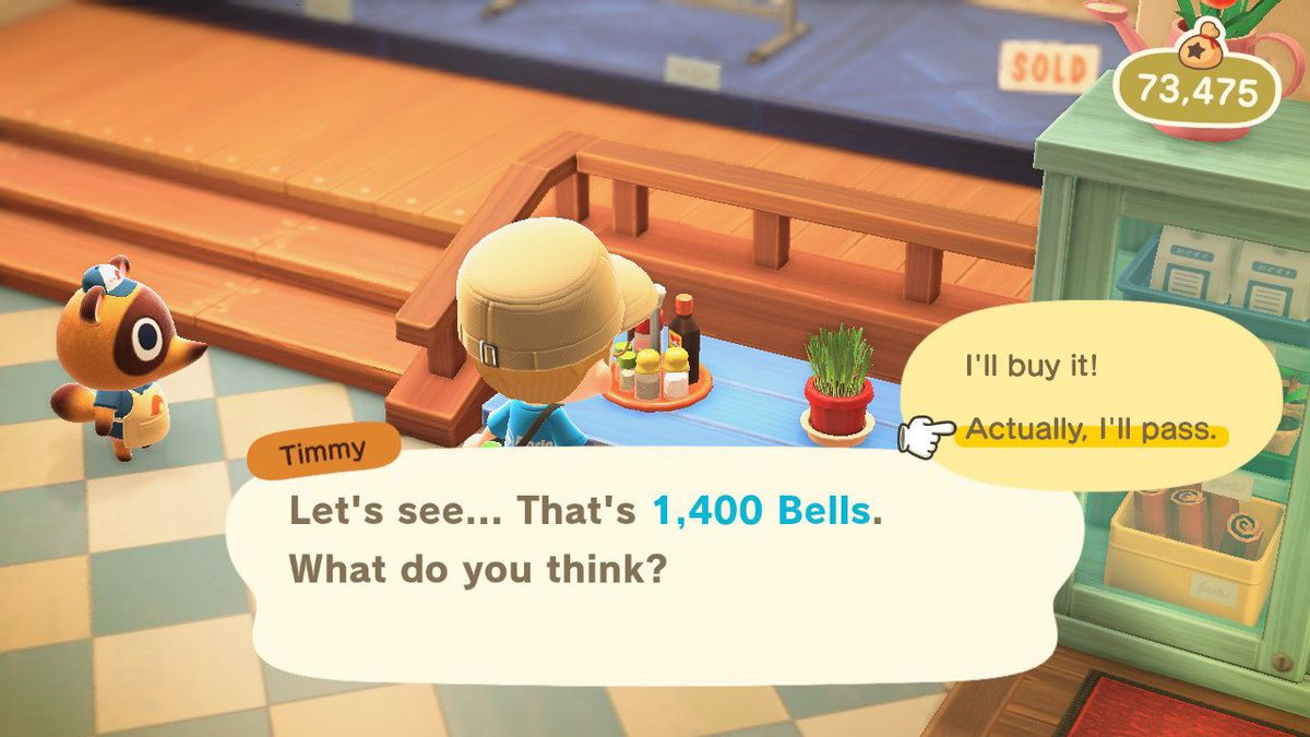 Rejecting a price in Animal Crossing: New Horizons