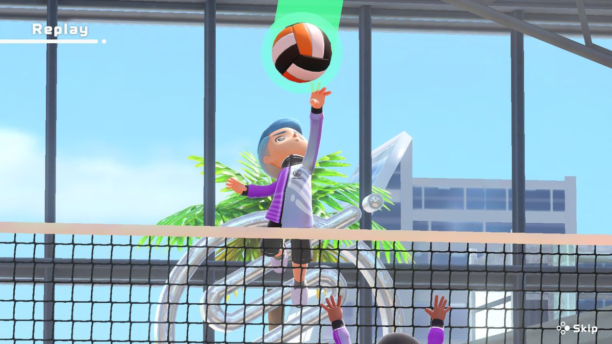 Ein Spieler bereitet sich darauf vor, in Nintendo Switch Sports einen Volleyball zu treffen