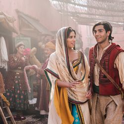 Naomi Scott as Jasmine and Mena Massoud as Aladdin in Disney’s live-action adaptation of "Aladdin," directed by Guy Ritchie.