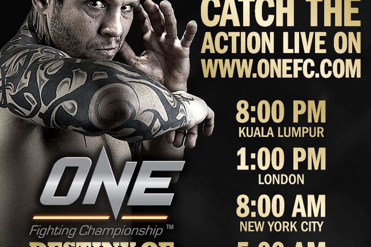 Click <a href="http://www.onefc.com/live-streaming.html" target="new">HERE </a>to watch ONE FC 4: "Destiny of Warriors."