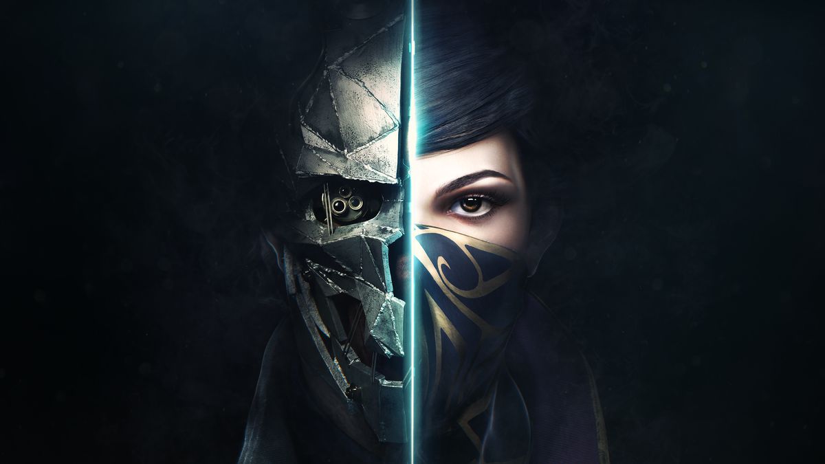 artwork from Dishonored 2 of half a woman’s face and half a mechanical face