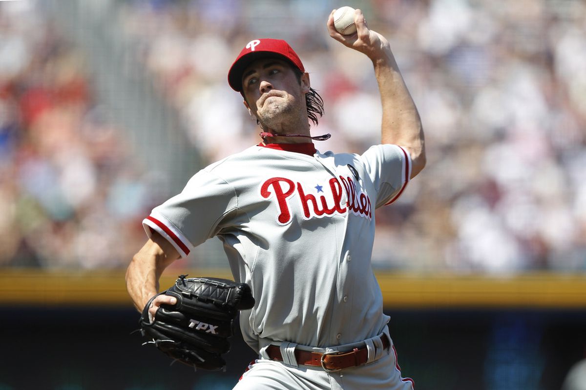 ATLANTA, GA - APRIL 10: Cole Hamels #35 of the Philadelphia Phillies pitches against the Atlanta Braves at Turner Field on April 10, 2011 in Atlanta, Georgia. The Phillies won 3-0. (Photo by Joe Robbins/Getty Images)