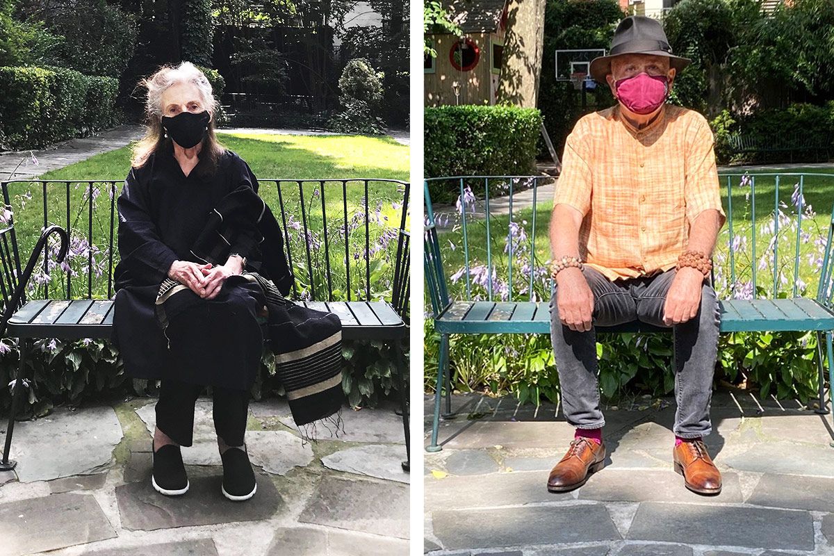Pat Steir and Francesco Clemente pose for portraits in New York City’s MacDougal-Sullivan Gardens.