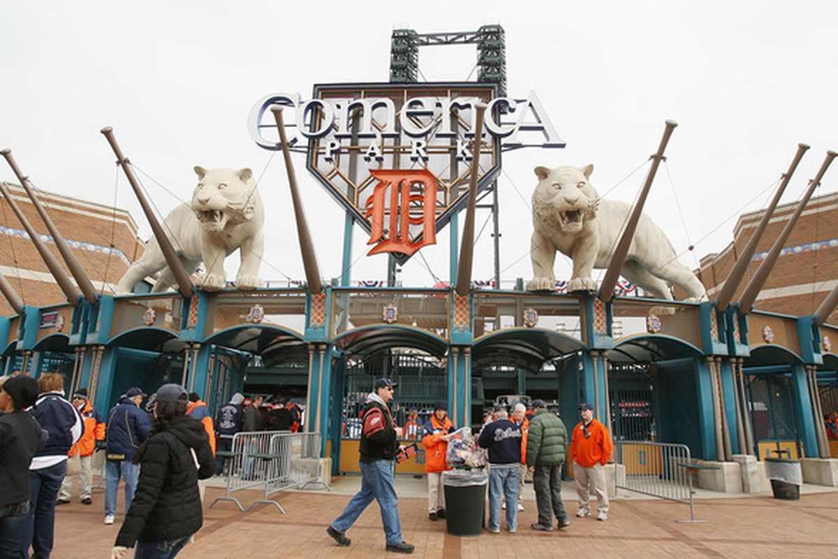 DETROIT - APRIL 09:  Fans enter the ballpark before the game between Detroit Tigers and the Cleveland Indians on April 9, 2010 during Opening Day at Comerica Park in Detroit, Michigan.  (Photo by Elsa/Getty Images)