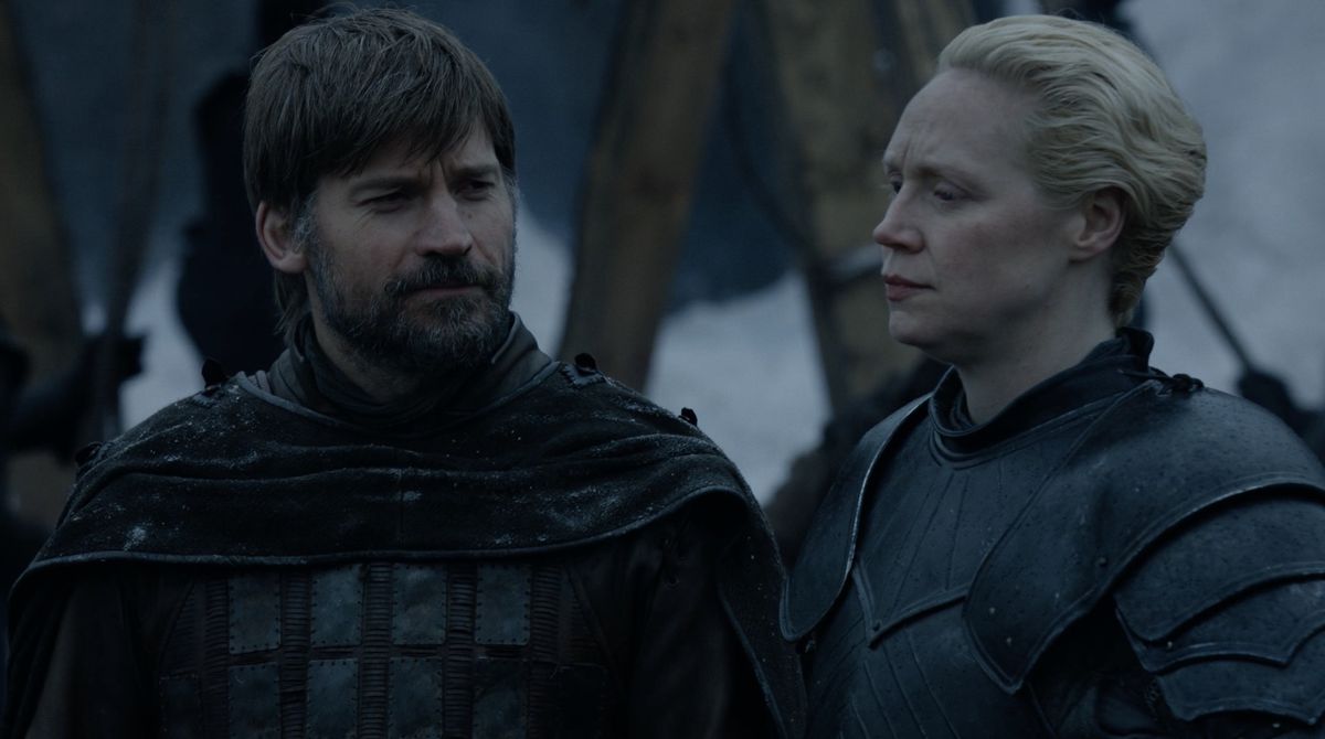 Game of Thrones S08E02 Brienne and Jaime on the training grounds at Winterfell