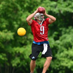 Detroit Lions quarterback Matthew Stafford (9) during minicamp at Lions training facility.
