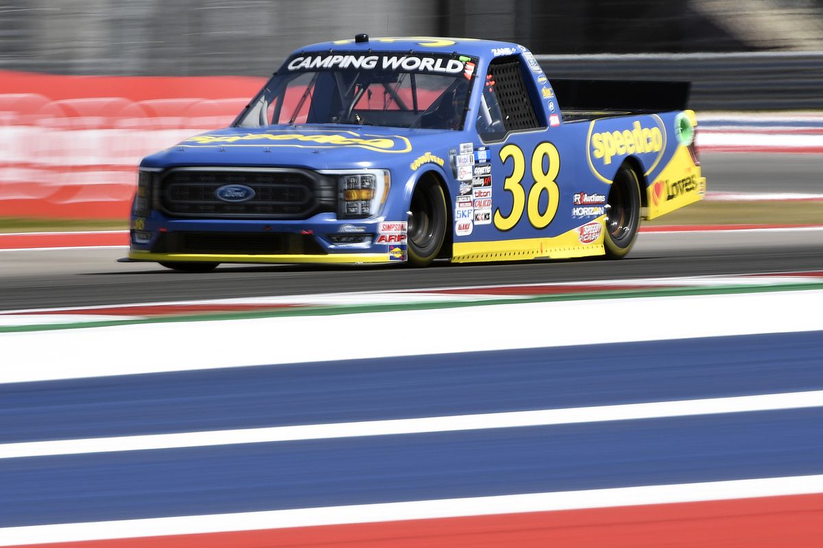 Zane Smith, driver of the #38 Speedco Ford, drives during the NASCAR Camping World Truck Series - XPEL 225 at Circuit of The Americas on March 26, 2022 in Austin, Texas.