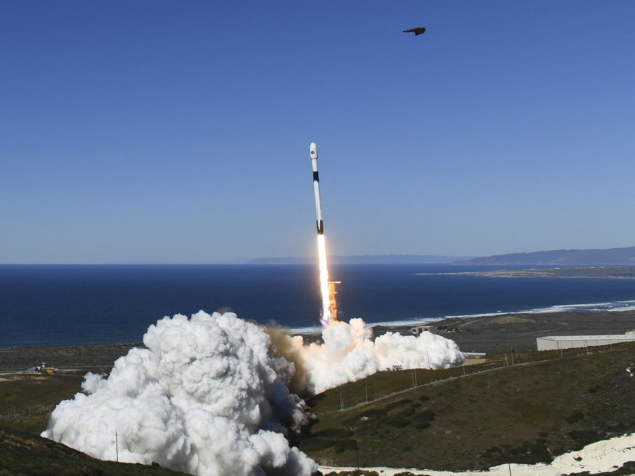 A SpaceX launches from the SLC-4E launch pad at Vandenberg US Space Force Base on February 2, 2022, in Lompoc, California.