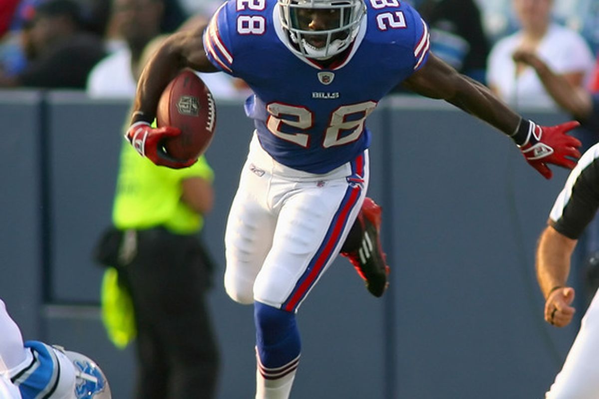 ORCHARD PARK, NY - SEPTEMBER 01:  C.J. Spiller #28 of the Buffalo Bills runs against the Detroit Lions at Ralph Wilson Stadium on September 1, 2011 in Orchard Park, New York.  (Photo by Rick Stewart/Getty Images)