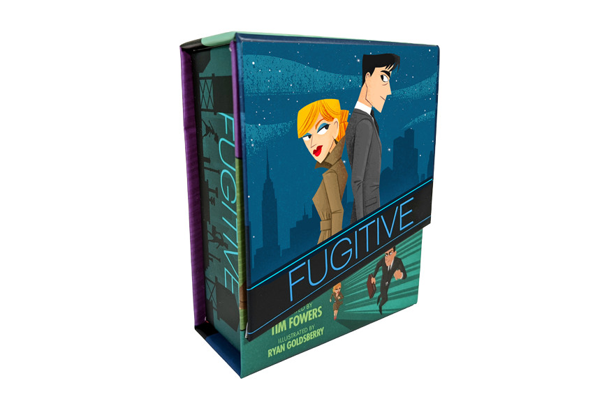 The box for Fugitive, showing a pair of people filled with intrigue, and a shot of them running.