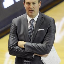 BYU head coach Chris McGown during a match against the Stanford Cardinal Friday, Jan. 24, 2014, at the Smith Fieldhouse in Provo.