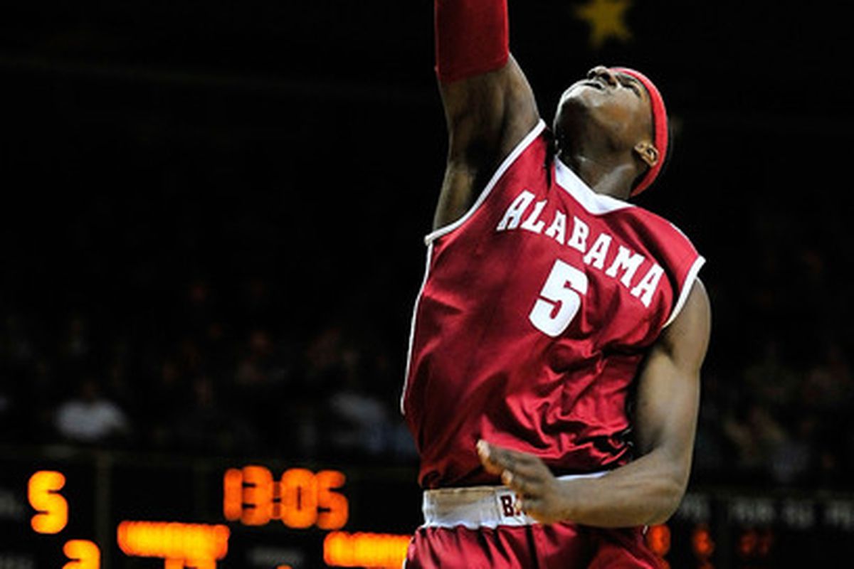 NASHVILLE TN - FEBRUARY 10:  Tony Mitchell #5 of the Alabama Crimson Tide dunks against the Vanderbilt Commodores at Memorial Gym on February 10 2011 in Nashville Tennessee.  (Photo by Grant Halverson/Getty Images)