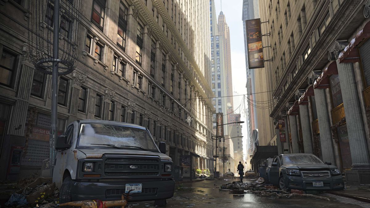 A deserted downtown Manhattan street following a viral outbreak that ravaged the city the preceding winter