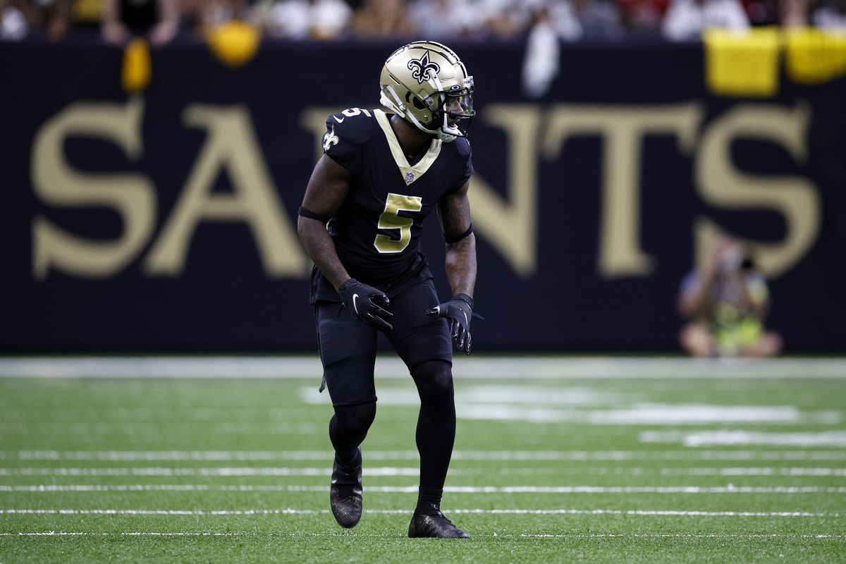 NEW ORLEANS, LOUISIANA - SEPTEMBER 18: Jarvis Landry #5 of the New Orleans Saints in action against the Tampa Bay Buccaneers at Caesars Superdome on September 18, 2022 in New Orleans, Louisiana.