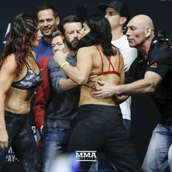 Cat Zingano and Ketlen Vieira are separated at UFC 222 weigh-ins.