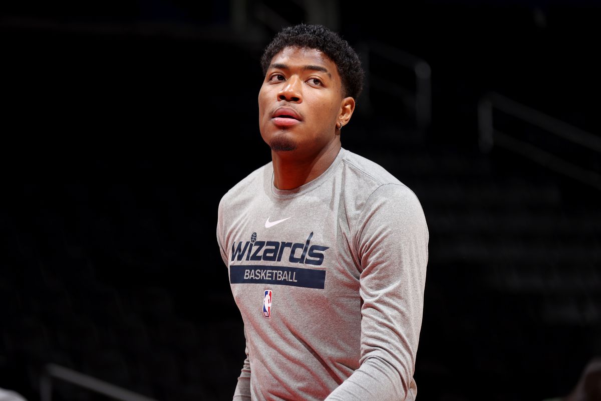 Rui Hachimura of the Washington Wizards warms up before the game against the Orlando Magic on January 21, 2023 at Capital One Arena in Washington, DC.