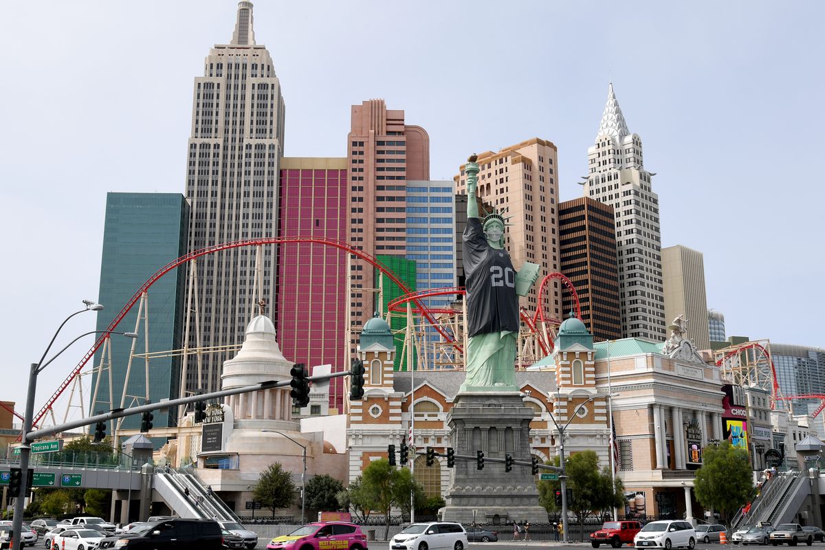 New York-New York Hotel &amp; Casino Celebrates Inaugural Las Vegas Raiders Season With Jersey On Lady Liberty
