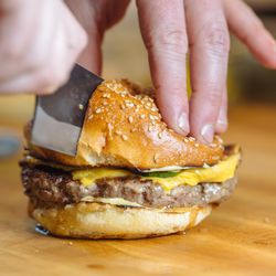 You'll want to ask for your burger to be cut in half, lest you end up with juices on your shirt.