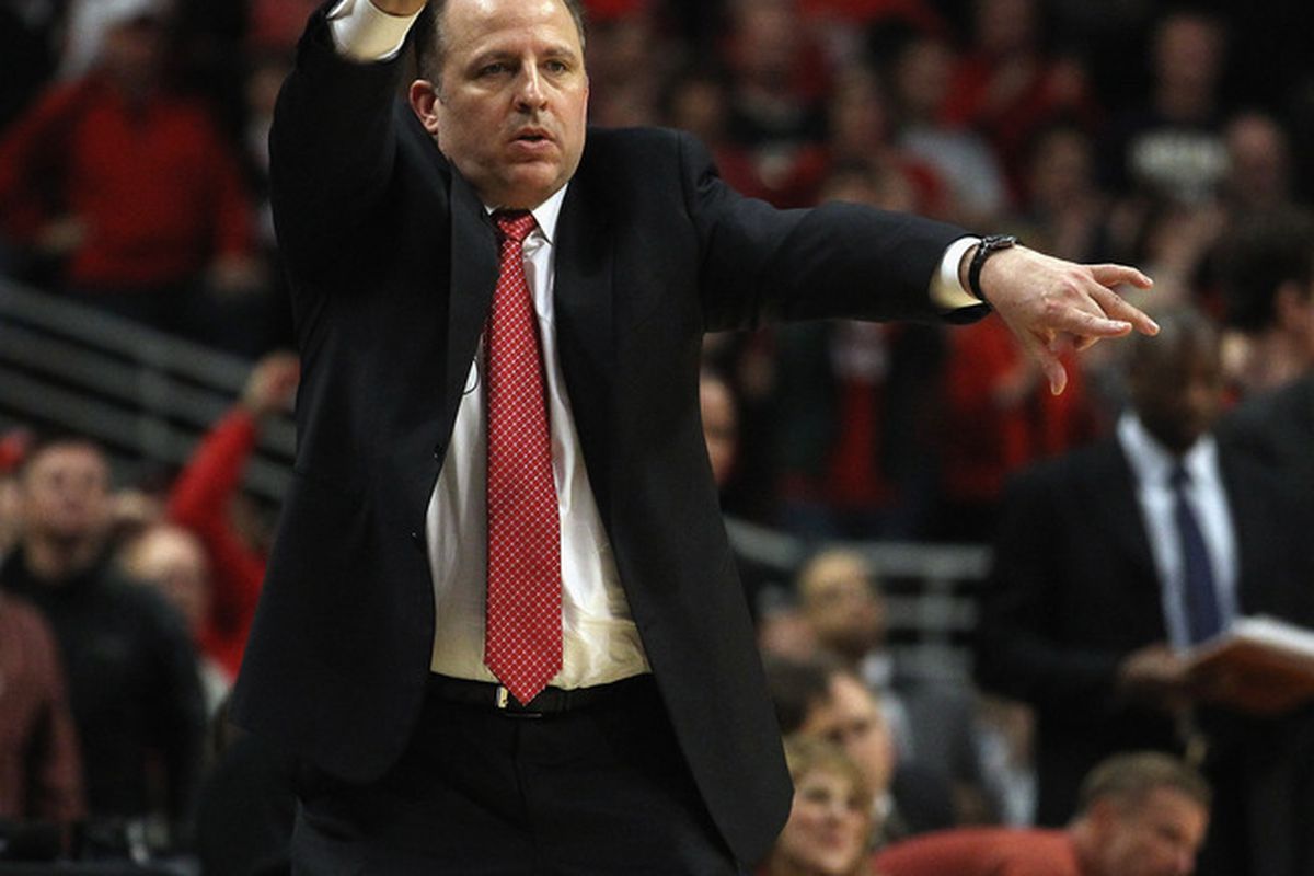 Chicago Bulls head coach Tom Thibodeau gets down and gets funky at the United Center during the 2011 NBA Playoffs. (Photo by Jonathan Daniel/Getty Images)