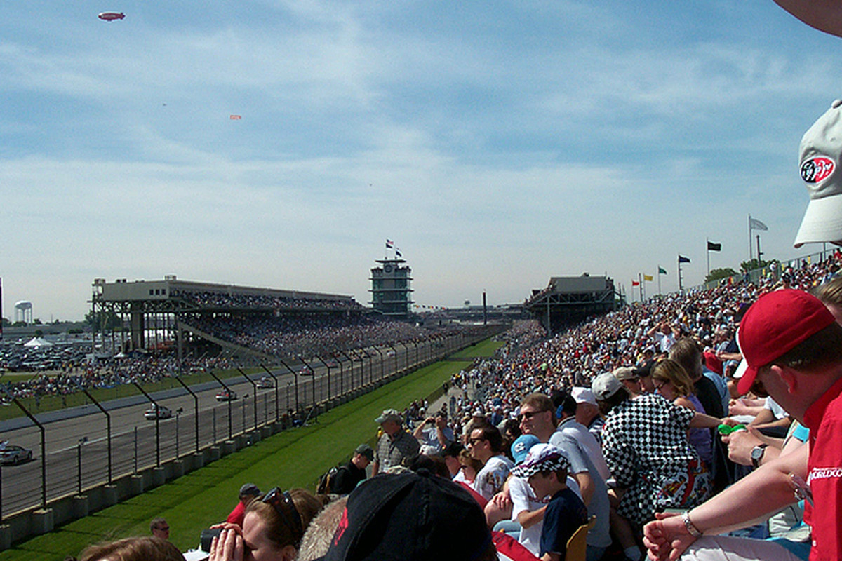 The view down the frontstretch of the Indianapolis Motor Speedway from Grandstand J before the start of the Indianapolis 500-Mile Race (Photo: Tony Johns/PopOffValve.com)