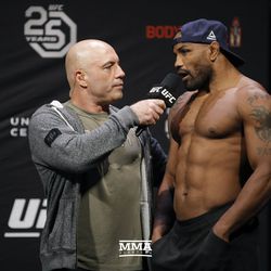 Yoel Romero answers questions at UFC 225 weigh-ins.