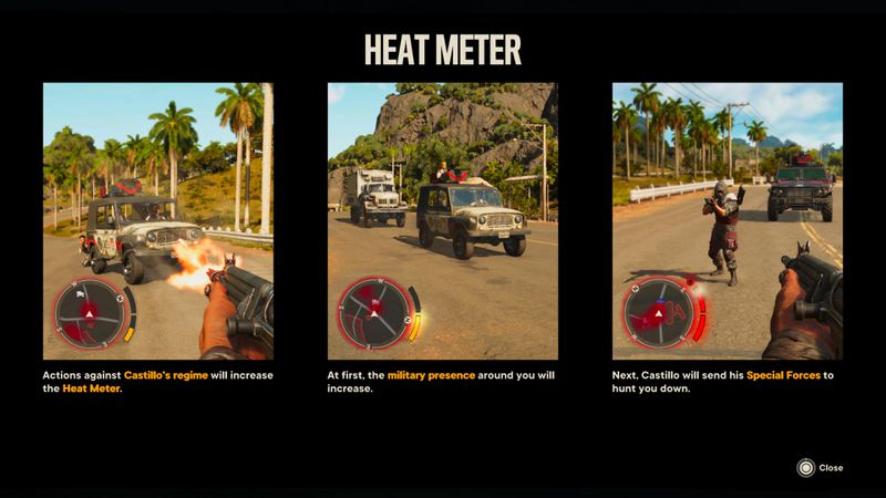 The in-game explainer for the Heat Meter in Far Cry 6