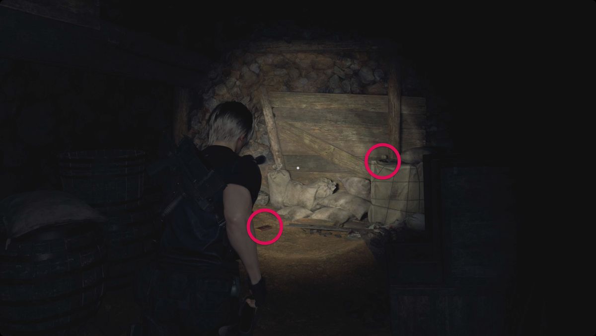 Resident Evil 4&nbsp;remake&nbsp;Leon collecting items from the area where he met Luis.