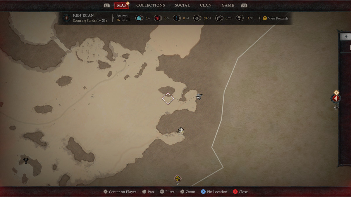 A map of Kehjistan in Sanctuary showing the 11th Altar of Lilith in Diablo 4