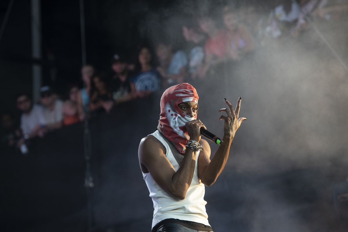 Playboi Carti preforms at the T-Mobile stage Thursday.