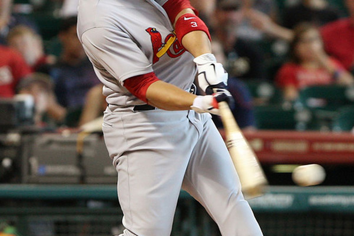 May 06, 2012; Houston, TX, USA; St. Louis Cardinals outfielder Carlos Beltran (3) bats in the first inning against the Houston Astros at Minute Maid Park. Mandatory Credit: Troy Taormina-US PRESSWIRE