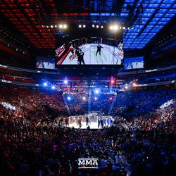 The packed Little Caesars Arena gets ready for the UFC 218 main event.