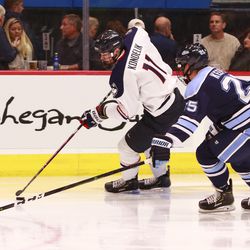 The Maine Black Bears take on the UConn Huskies in a men’s college hockey game at the XL Center in Hartford, CT on October 27, 2018.