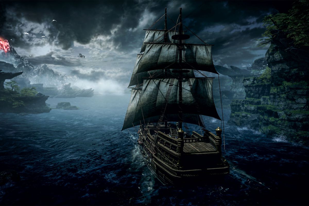 A ship sails out to dark waters in Lost Ark