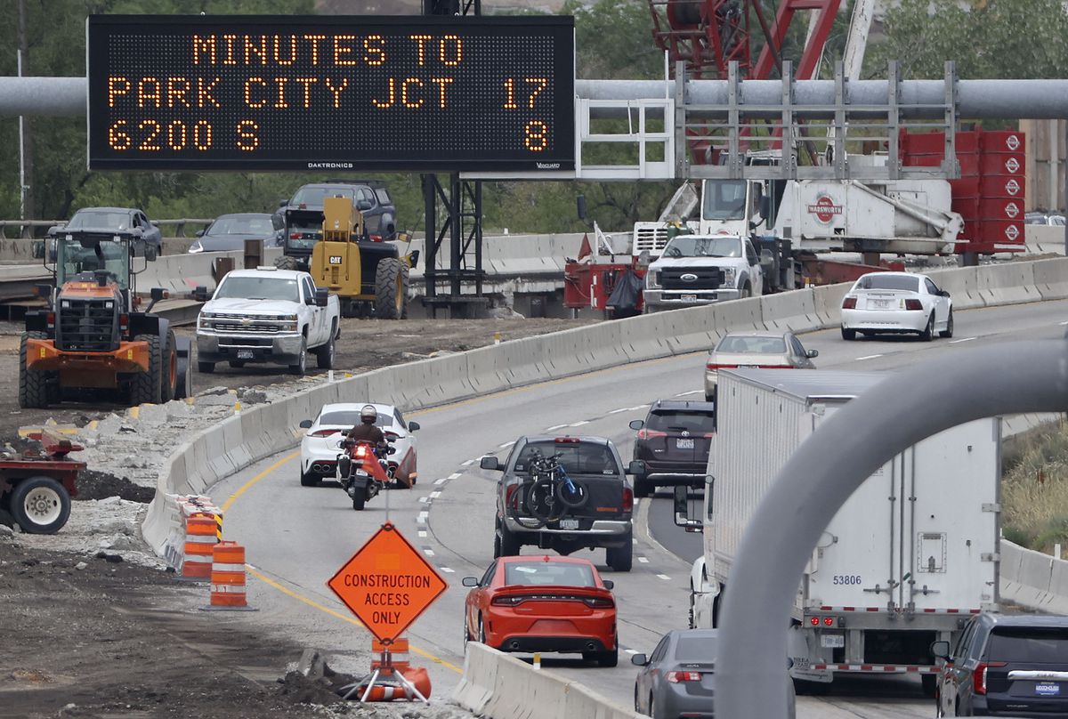 A Utah Highway Patrol trooper enforces the speed limit in a construction zone on I-80 near 1700 East in Salt Lake City on Thursday, June 24, 2021.