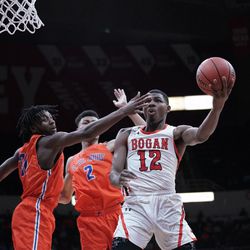 Bogan’s Rashaun Agee (12) goes up for two points against East St. Louis in the 3A state championship at Peoria Civic Center in Peoria IL, Saturday 03-16-19. Worsom Robinson/For the Sun-Times