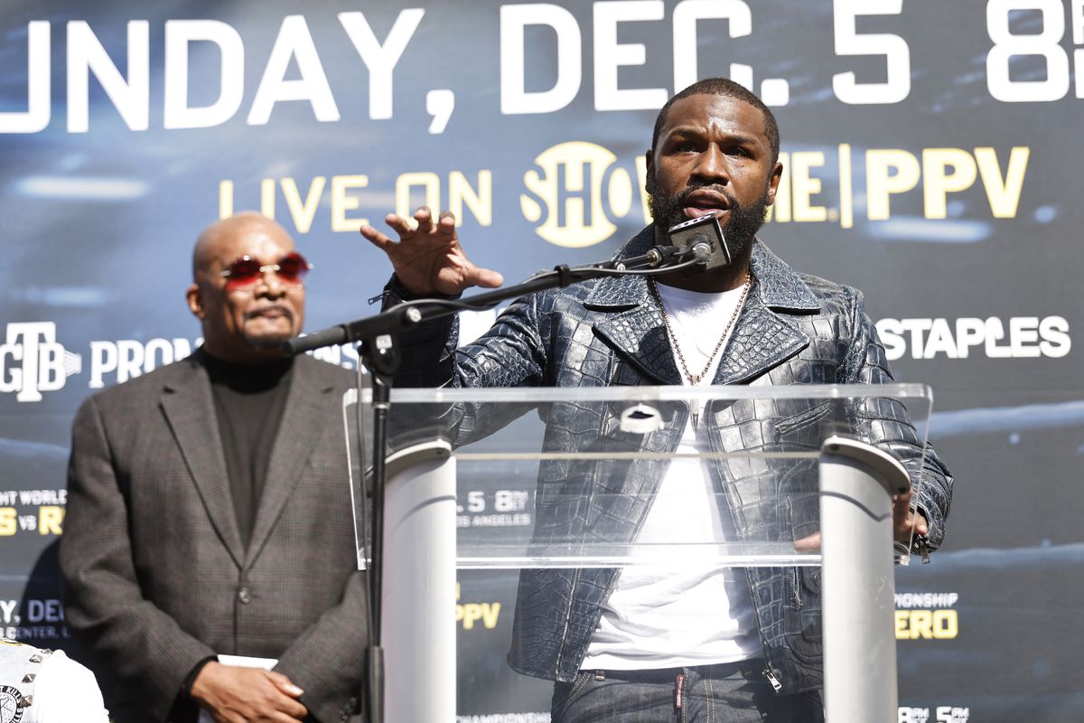 Floyd Mayweather speaks to the media during a press conference in October. 