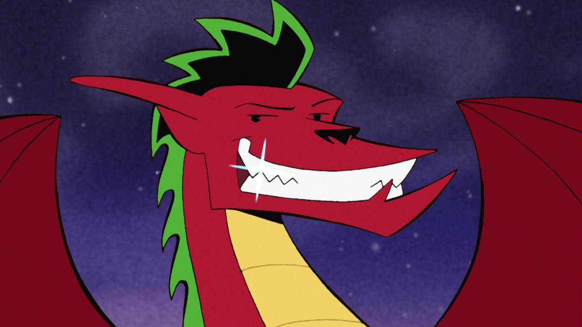 Jake Long gives a sparkling smile in dragon form in American Dragon: Jake Long