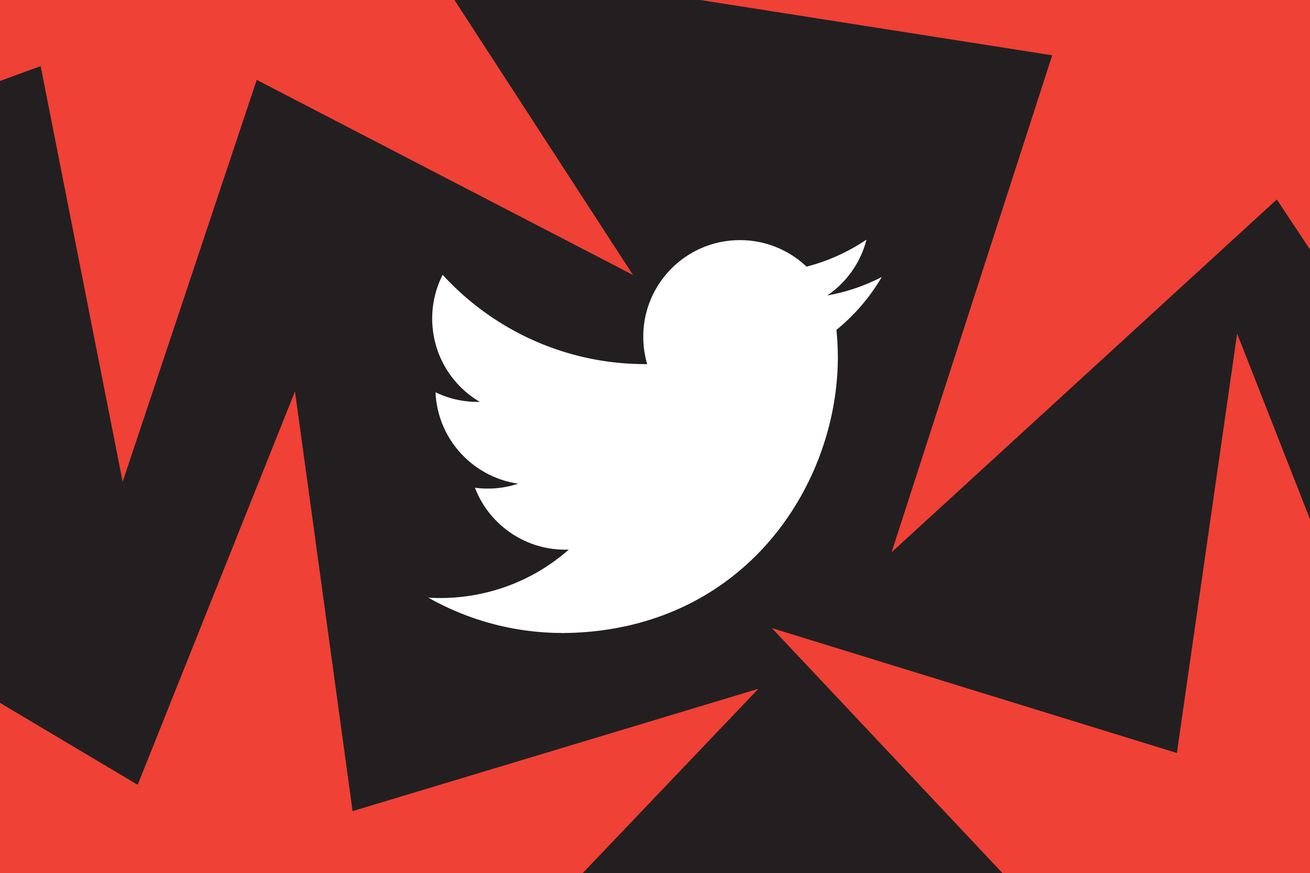 The Twitter logo on a red and black background.