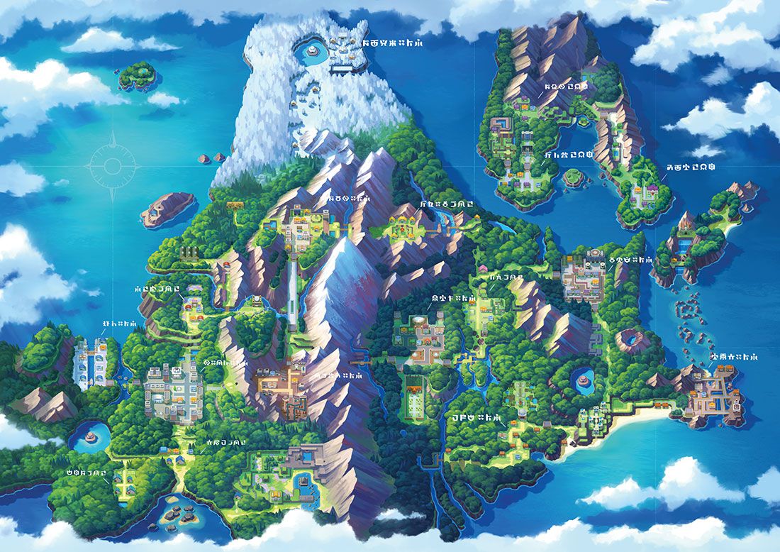An artistic rendering of Sinnoh, the region Brilliant Diamond and Shining Pearl take place in
