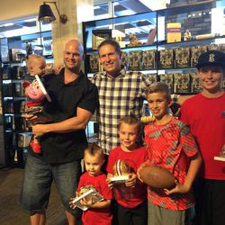 From left, Cody Skinner holding London with her pink helmet, Steve Young, Tatum, Titan, Trey and Trey's friend Brock Shepherd pose for a picture.